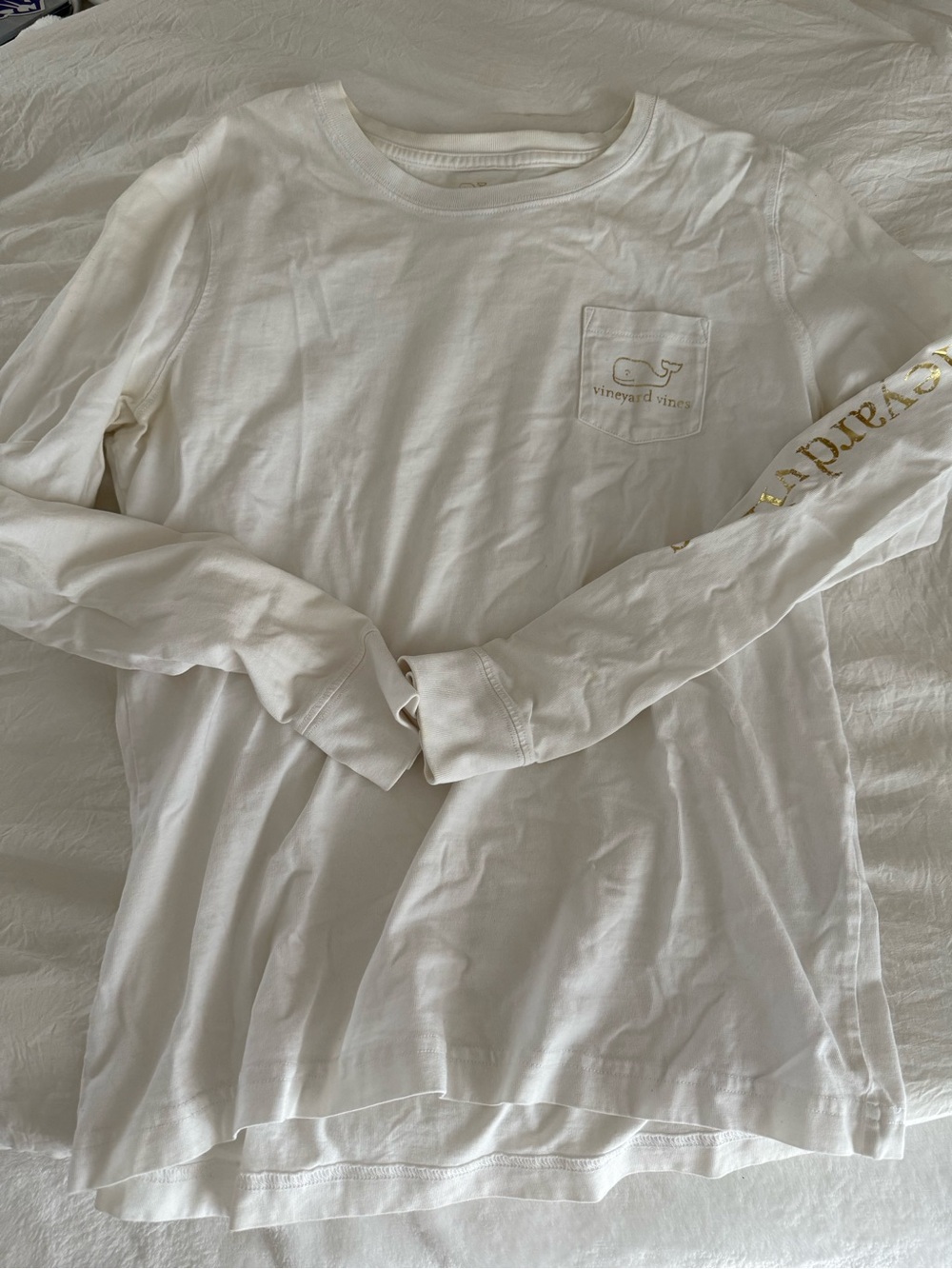 Vineyard Vines White Tee with Gold Logo Print